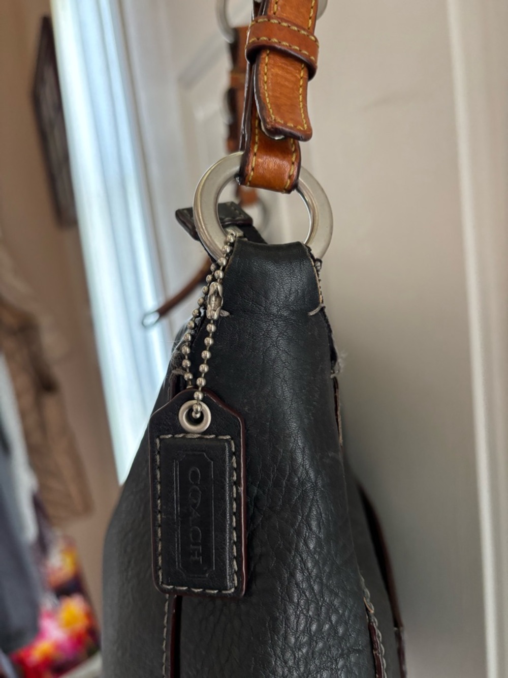 Coach Black Leather Shoulder Bag with Brown Strap - Picture 9 of 9